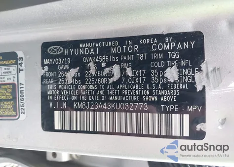 2019 Hyundai Tucson Se из США, поврежденный, VIN KM8J23A43KU032773